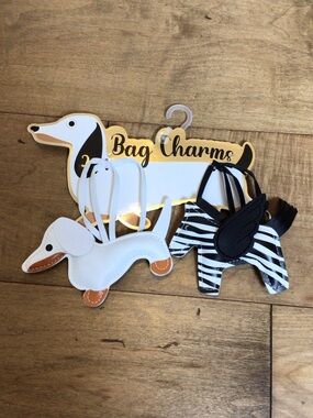 Set of 2 Dachshund Zebra Wing Bag Charms Puffy Faux Leather Kawaii Keychain
